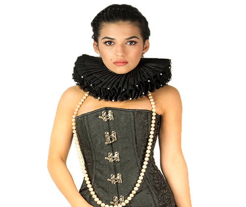 Katherine Neck Ruff Black with Pearls