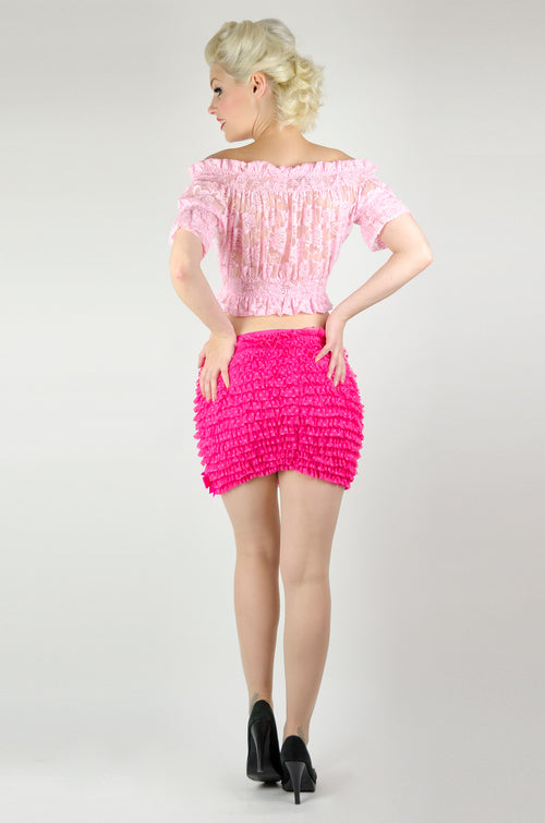 Figure-hugging frilly miniskirt