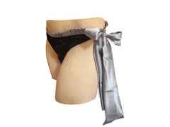 Silver Side Tie Bow Black Knickers