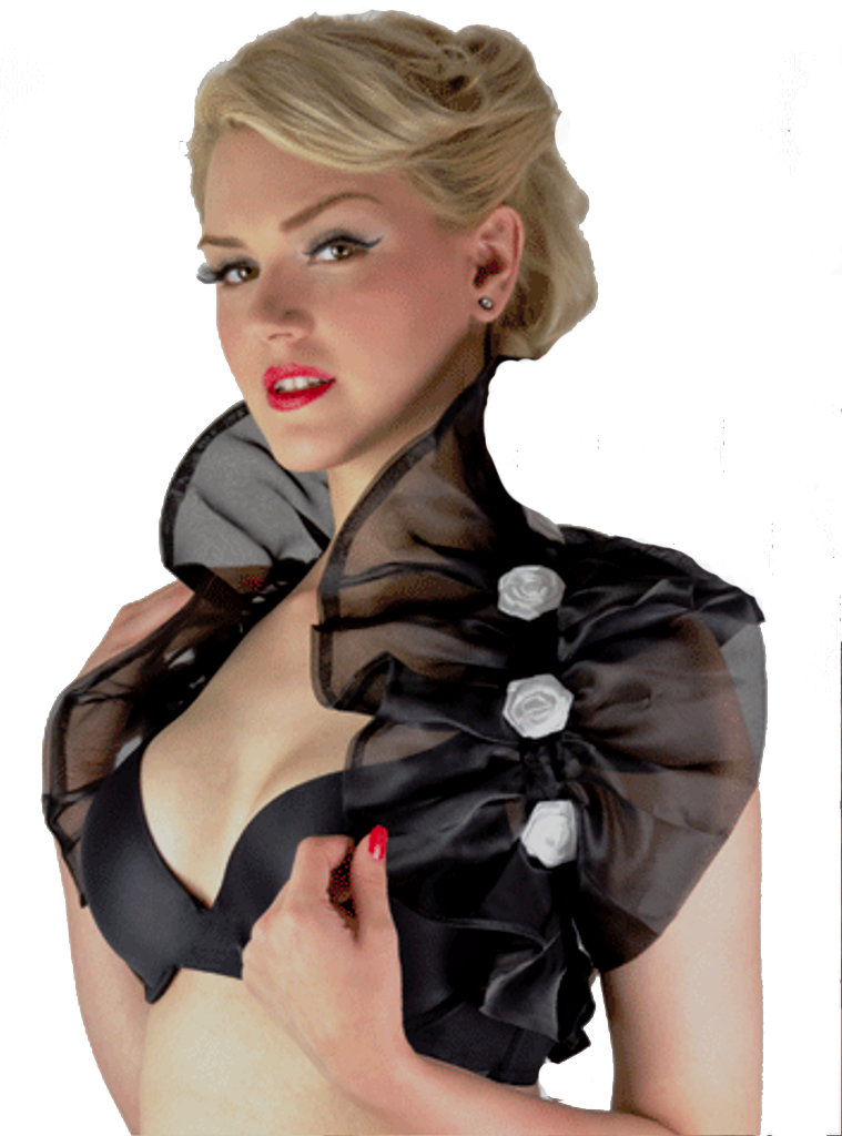 Black see-through cropped shawl with studded white roses