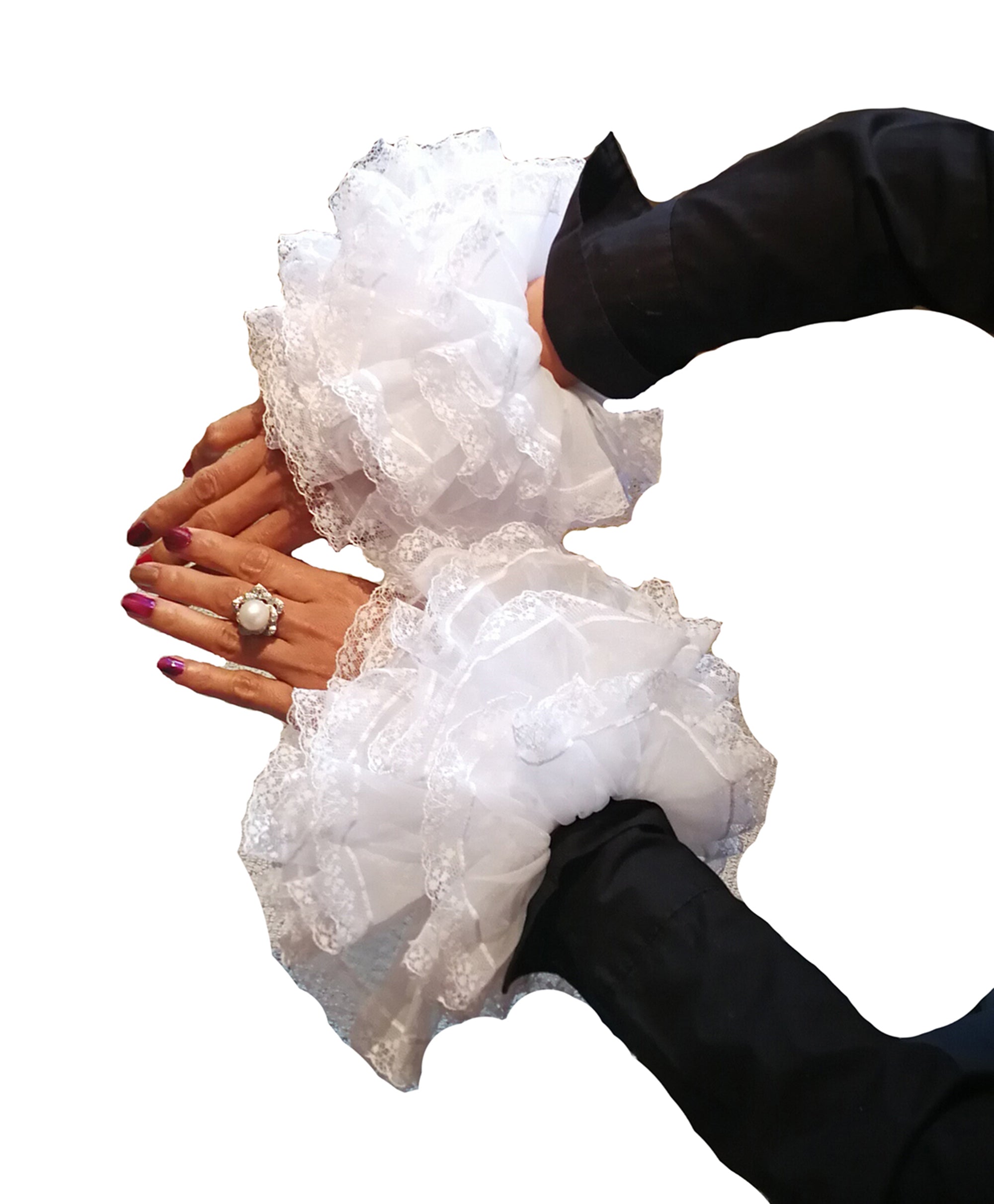 Elizabethan Wrist Cuffs Set, Wrist Ruff Ruffled Lace Circus Costume, Pierrot Clown cuffs Accessories