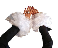Elizabethan Wrist Cuffs Set, Wrist Ruff Ruffled Lace Circus Costume, Pierrot Clown cuffs Accessories