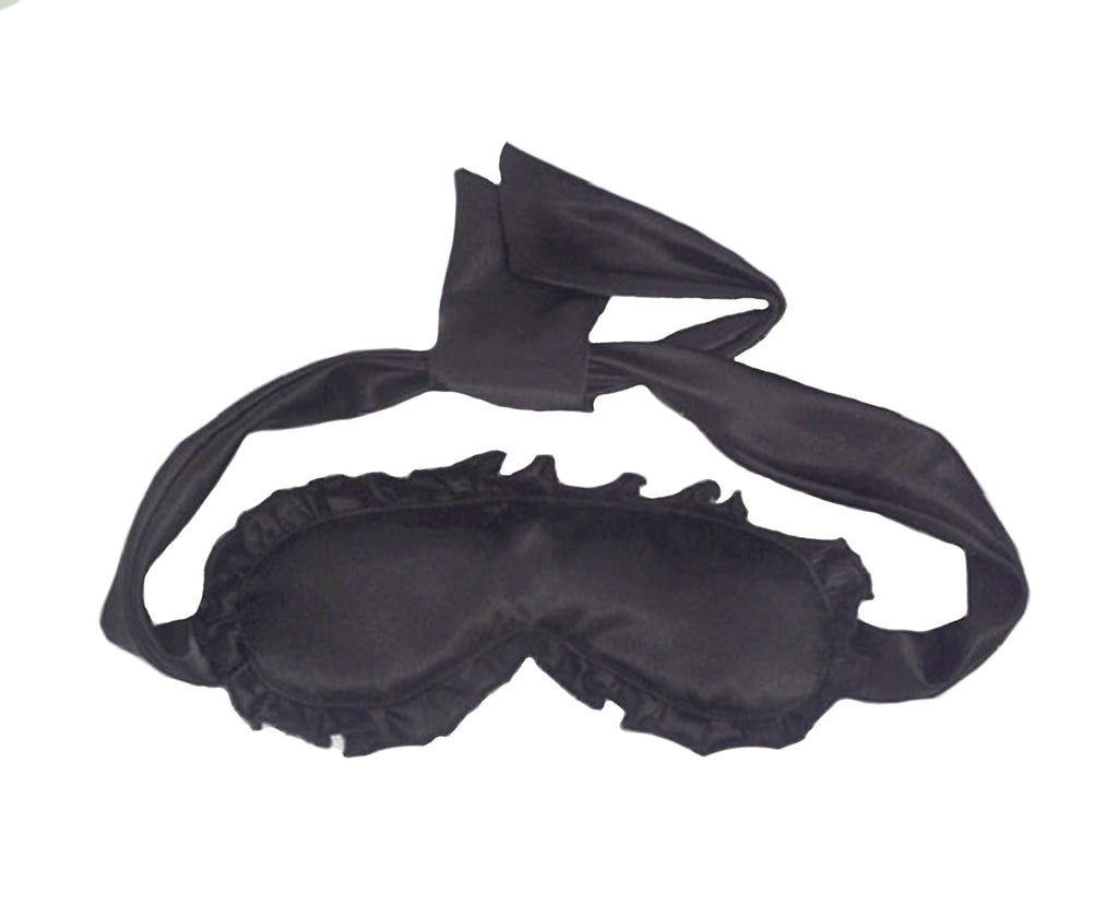 Satin Tie Ruffled Eyemask, Embroidered Blindfold