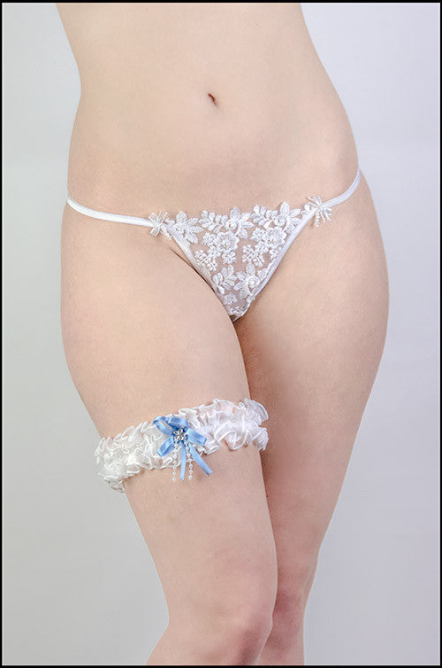 White leg garter with baby blue bow