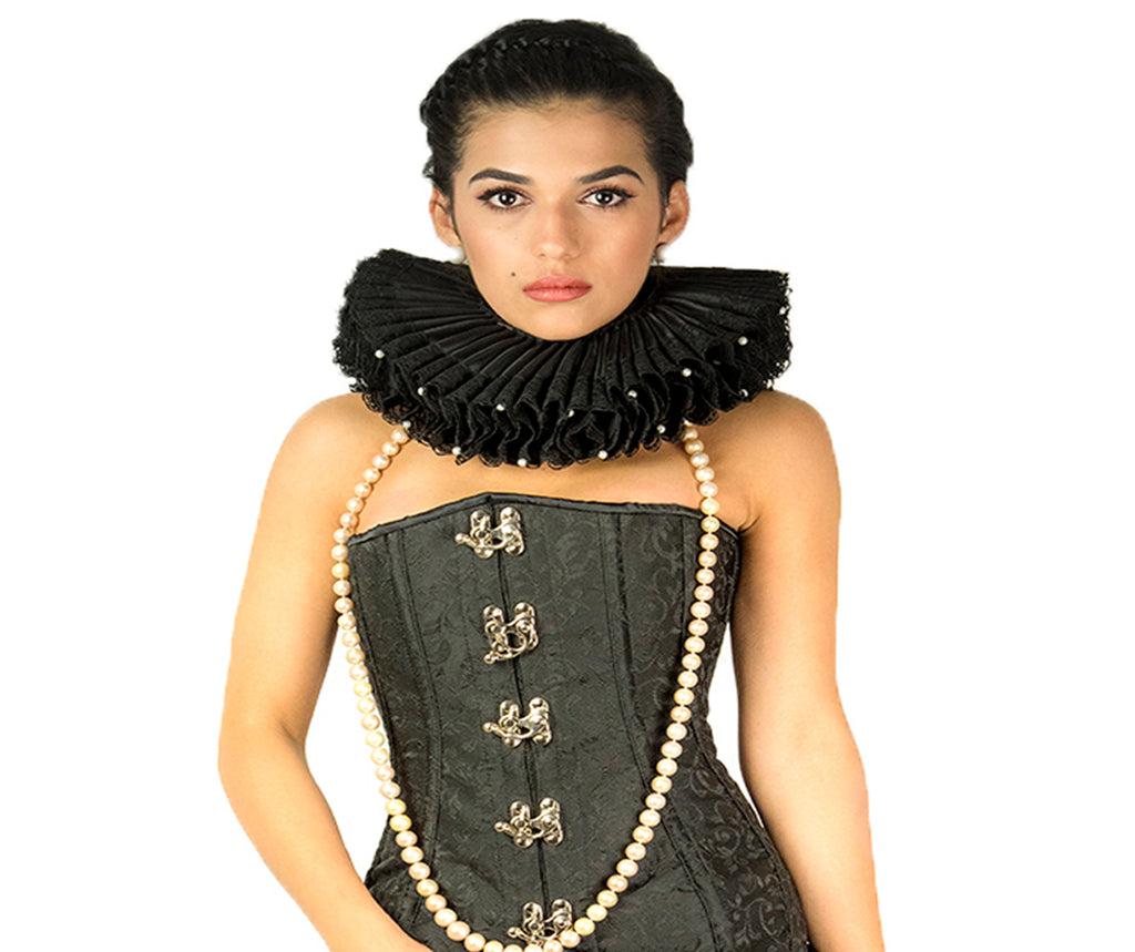 Katherine Neck Ruff Black with Pearls