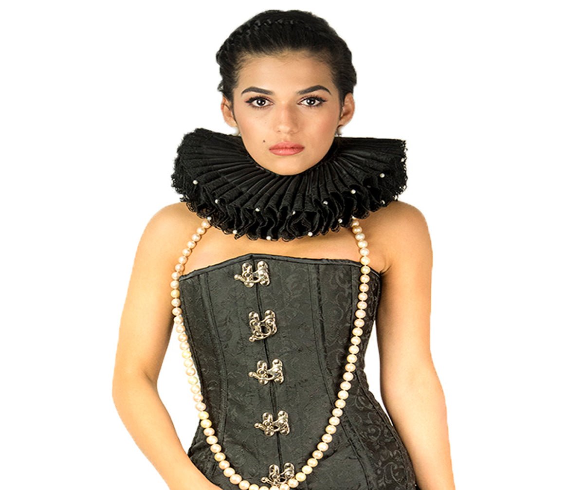 Katherine Neck Ruff Black with Pearls