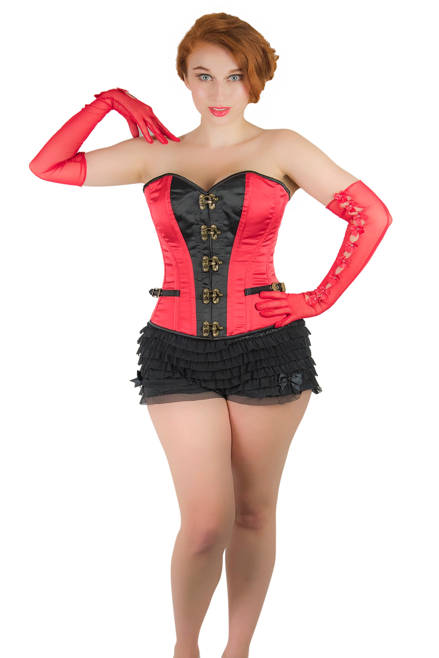 Clearance - Norma Overbust Corset Red Black
