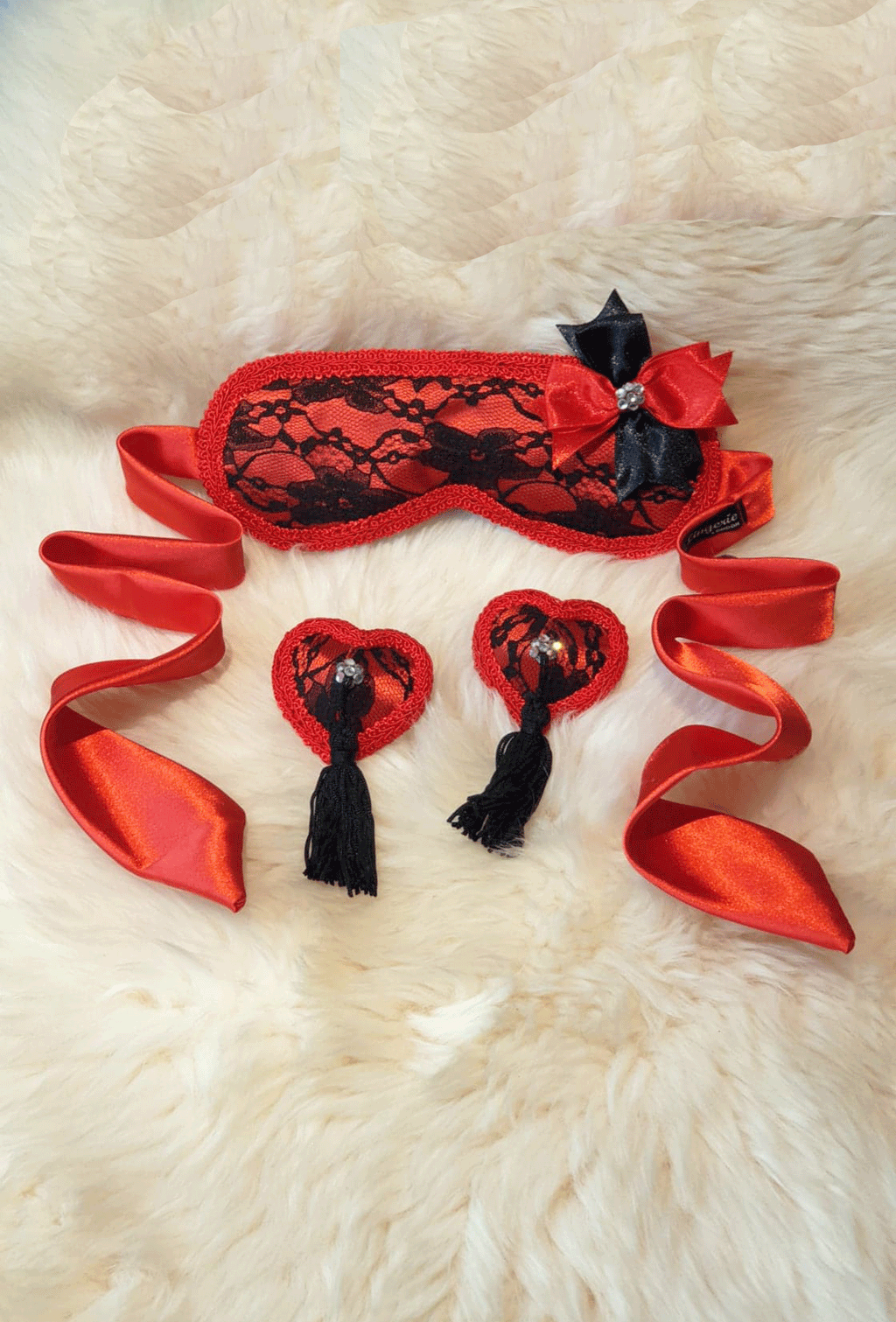 Satin and Lace Eye Mask and Nipple Tassel Set
